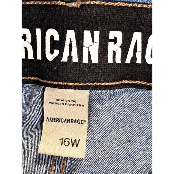 American Rag Cie Womens Plus Size 16W Denim Shorts With Rolled Hem & Distressed - Picture 3 of 11